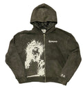 Oversized Acid Wash Jesus Piece Zip Up Jacket